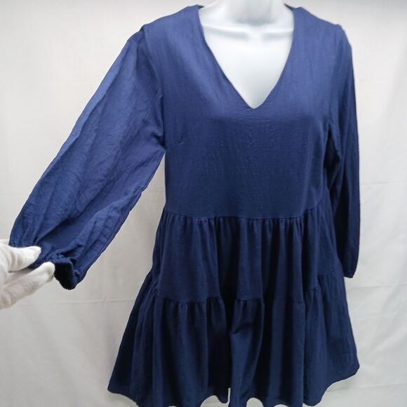 Fancyinn V- neck Babydoll Mini/ Midi Ruffle Dress Long Sleeve Blue Small........ - Picture 3 of 10